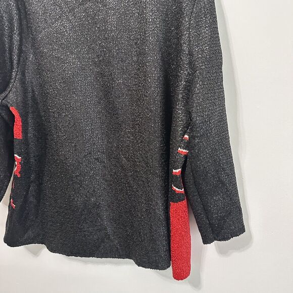 Chicos Travelers Abstract Jacket Chinese Red 2 Large Hook Eye Closure Party NEW - Picture 9 of 11